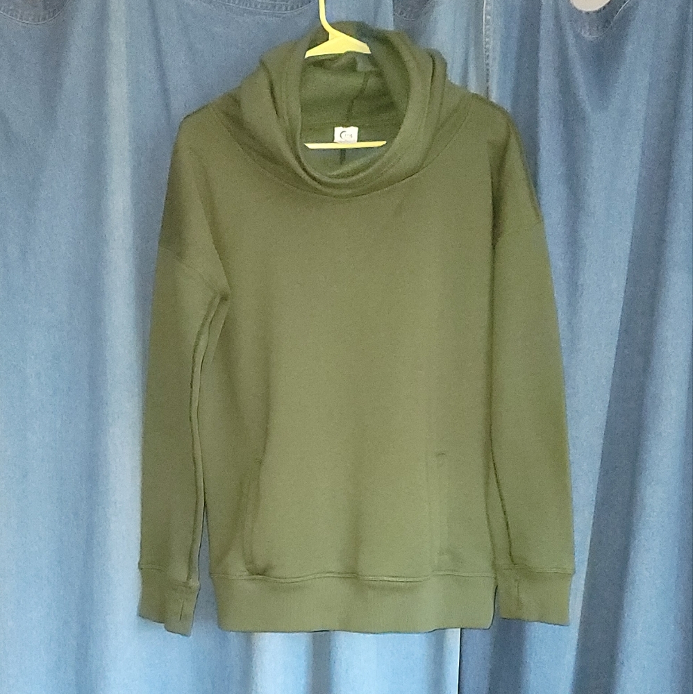 Zyia Active Oh So Soft Olive Sweatshirt Size Medium Cowl Neck Pocket Hoodie